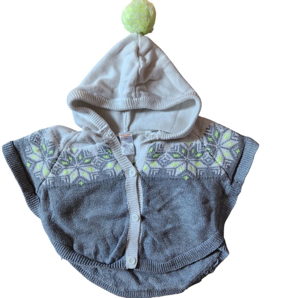 Gymboree Girls Hooded Sweater Poncho Size 3T Gray White Yellow